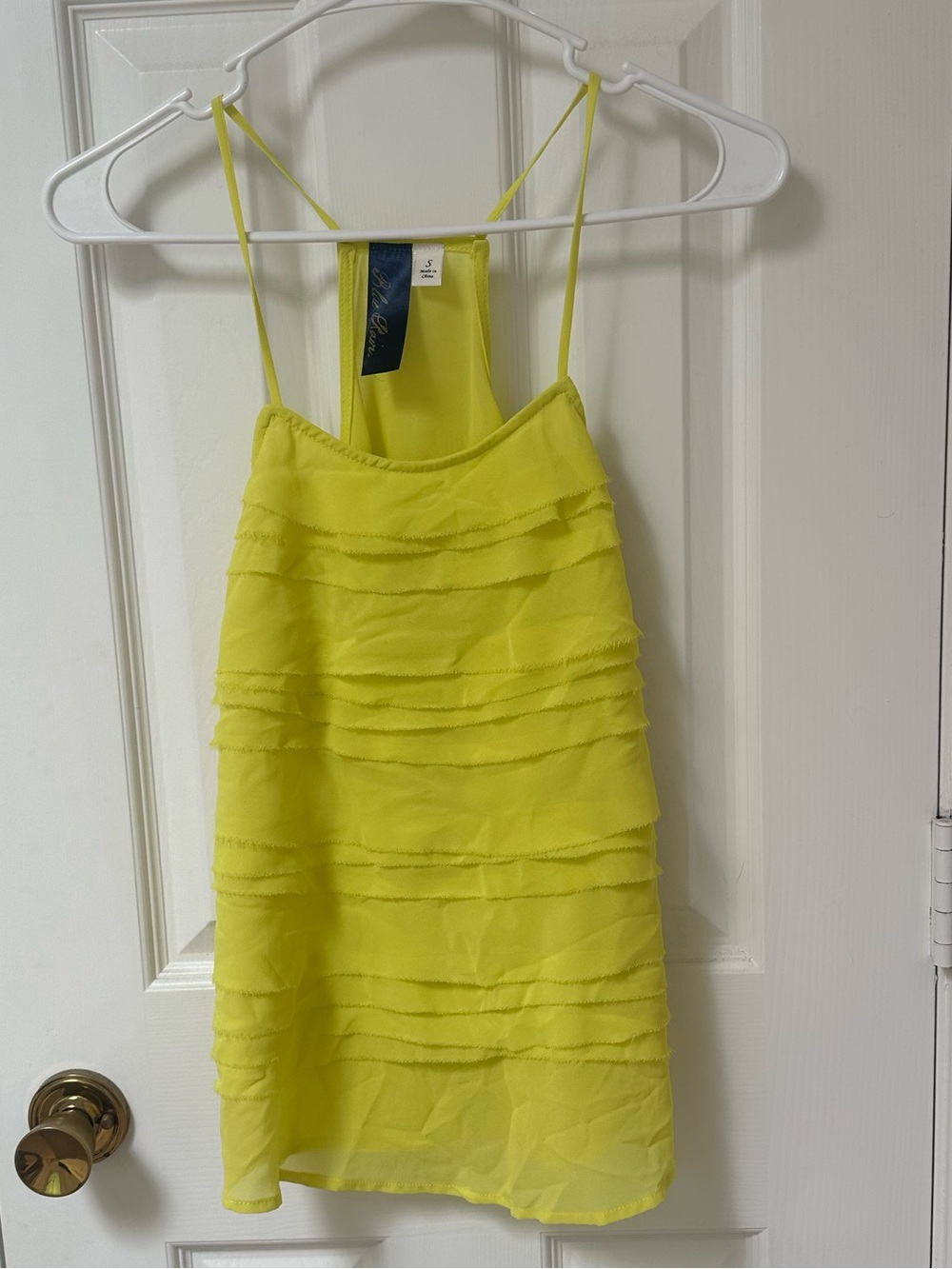 Blue Rain Yellow Ruffle Spaghetti Strap Cami